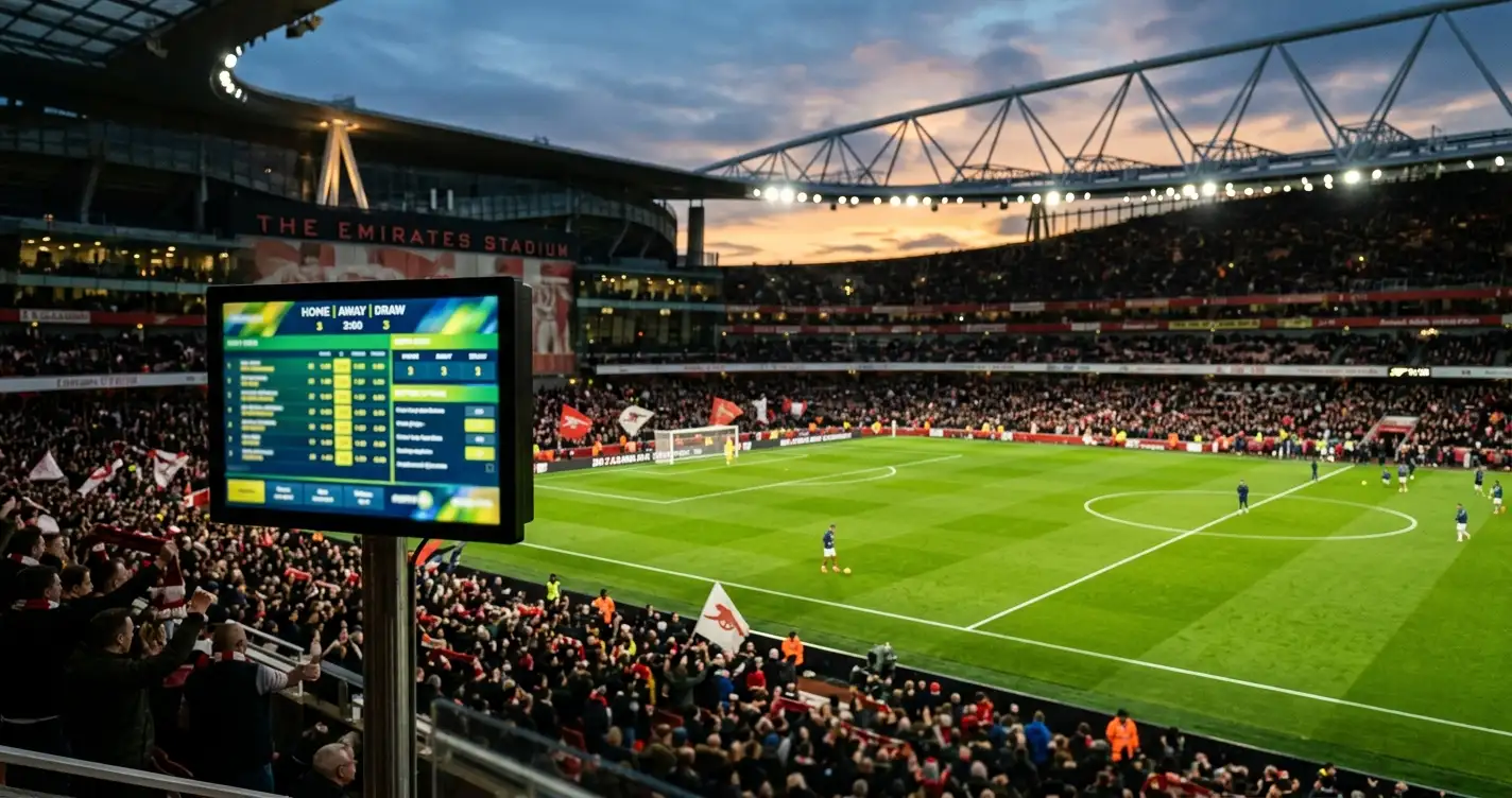 Oddstavle og fotballstadion før kampstart i VM 2026