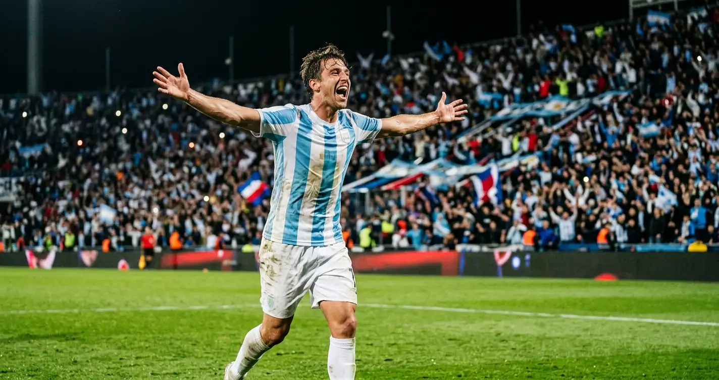 Fotballstadion med jublende publikum etter et historisk mål i VM 2026