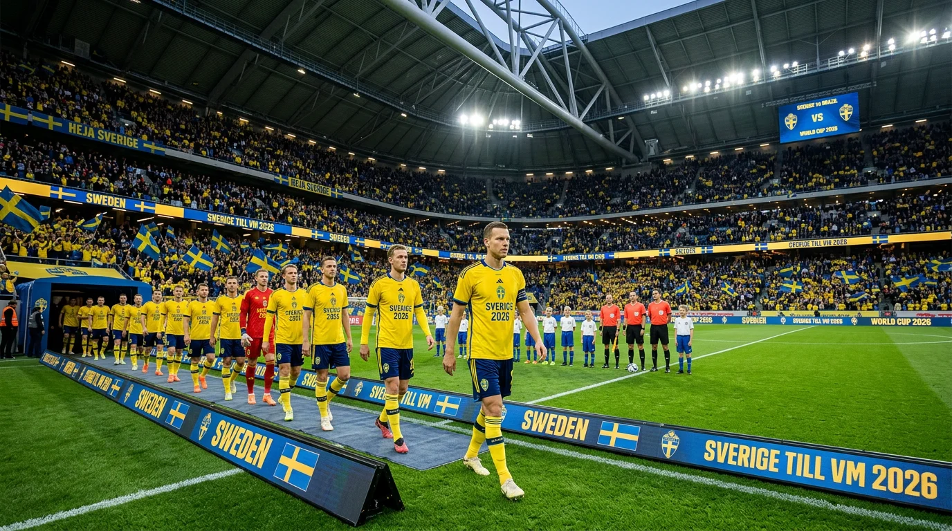 Sveriges landslag med Alexander Isak i gul og blå VM 2026-drakt